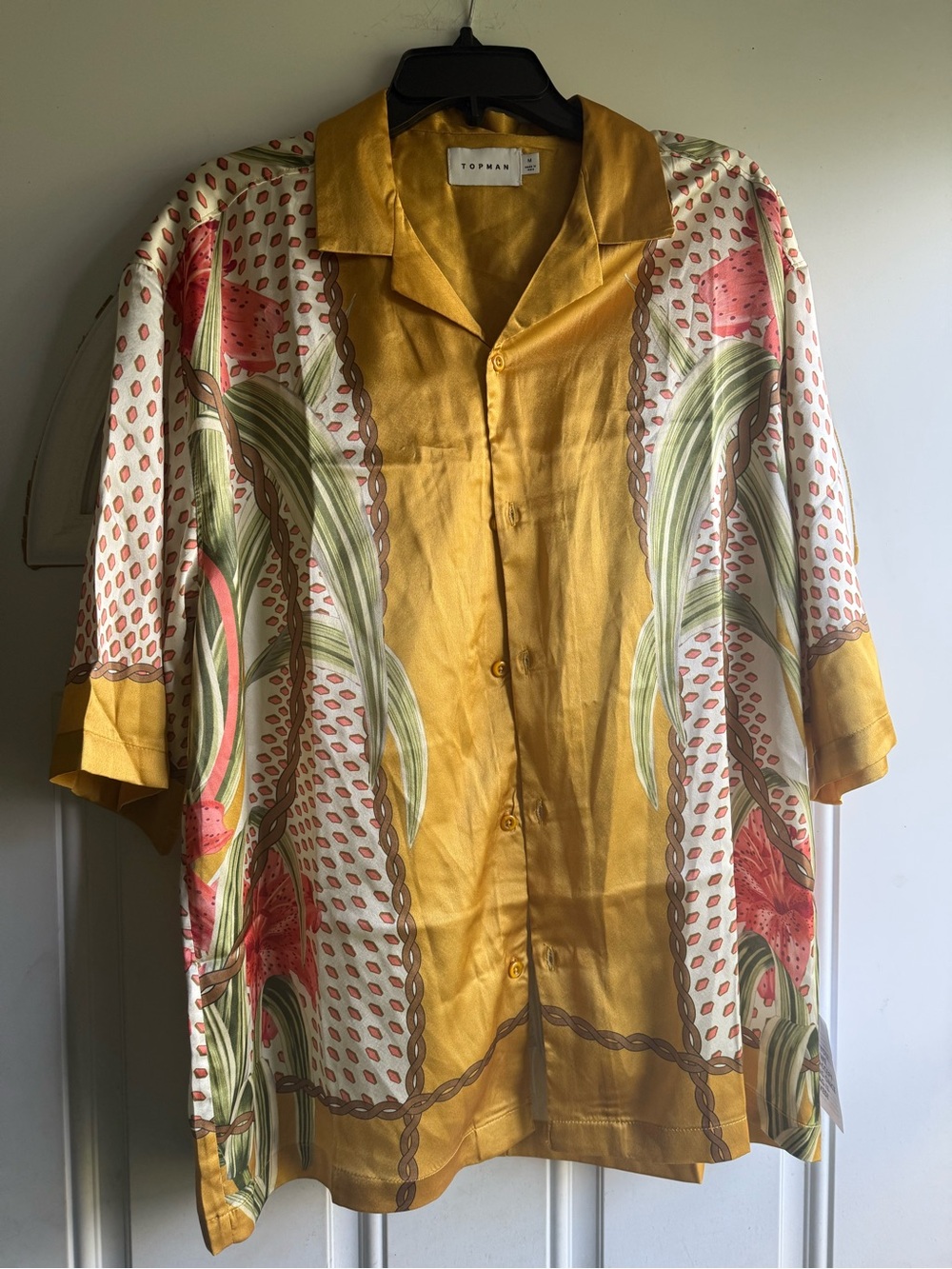 Topman Yellow Floral-Panel Short-Sleeve Shirt Jacket